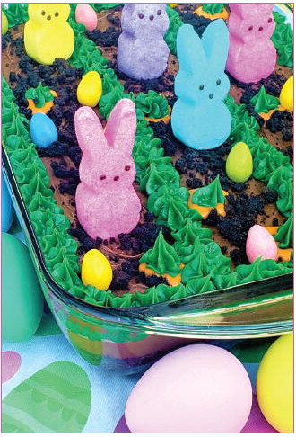 Here comes Peter  Cottontail with the Easter  Garden Peep Cake