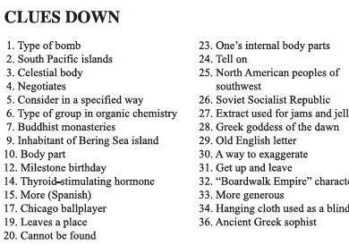CLUES DOWN